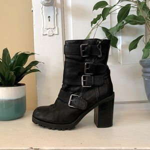 Leather moto ankle boots